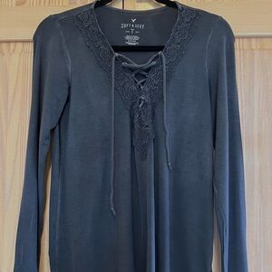 American Eagle long sleeves soft dark grey t-shirt size small